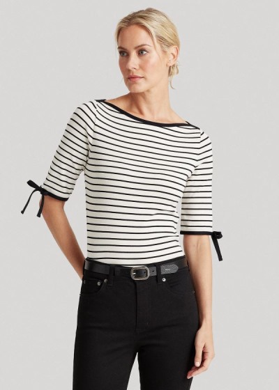 Tops Ralph Lauren Mujer Creme / Negros - Striped Cotton-Blend - RLZNI2596